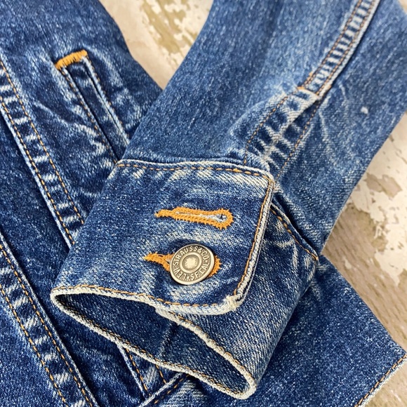 Retro Levi’s jean jacket red tan blue denim jacket women’s sz small - Picture 4 of 11